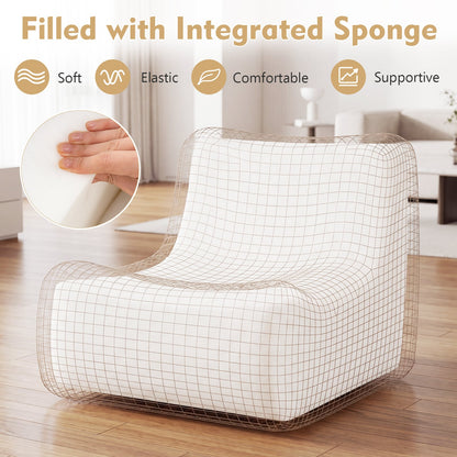 Armless Upholstered Lazy Floor Sofa with Soft Teddy Fleece Cover-Beige