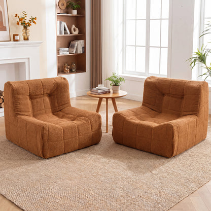 Armless Upholstered Lazy Floor Sofa with Soft Teddy Fleece Cover-Rustic Brown
