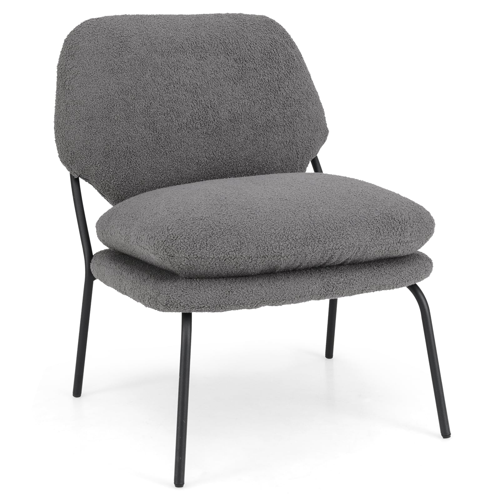 Armless Accent Chair Teddy Fleece Fabric Upholstered Leisure Chair-Grey