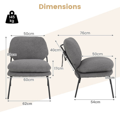 Armless Accent Chair Teddy Fleece Fabric Upholstered Leisure Chair-Grey
