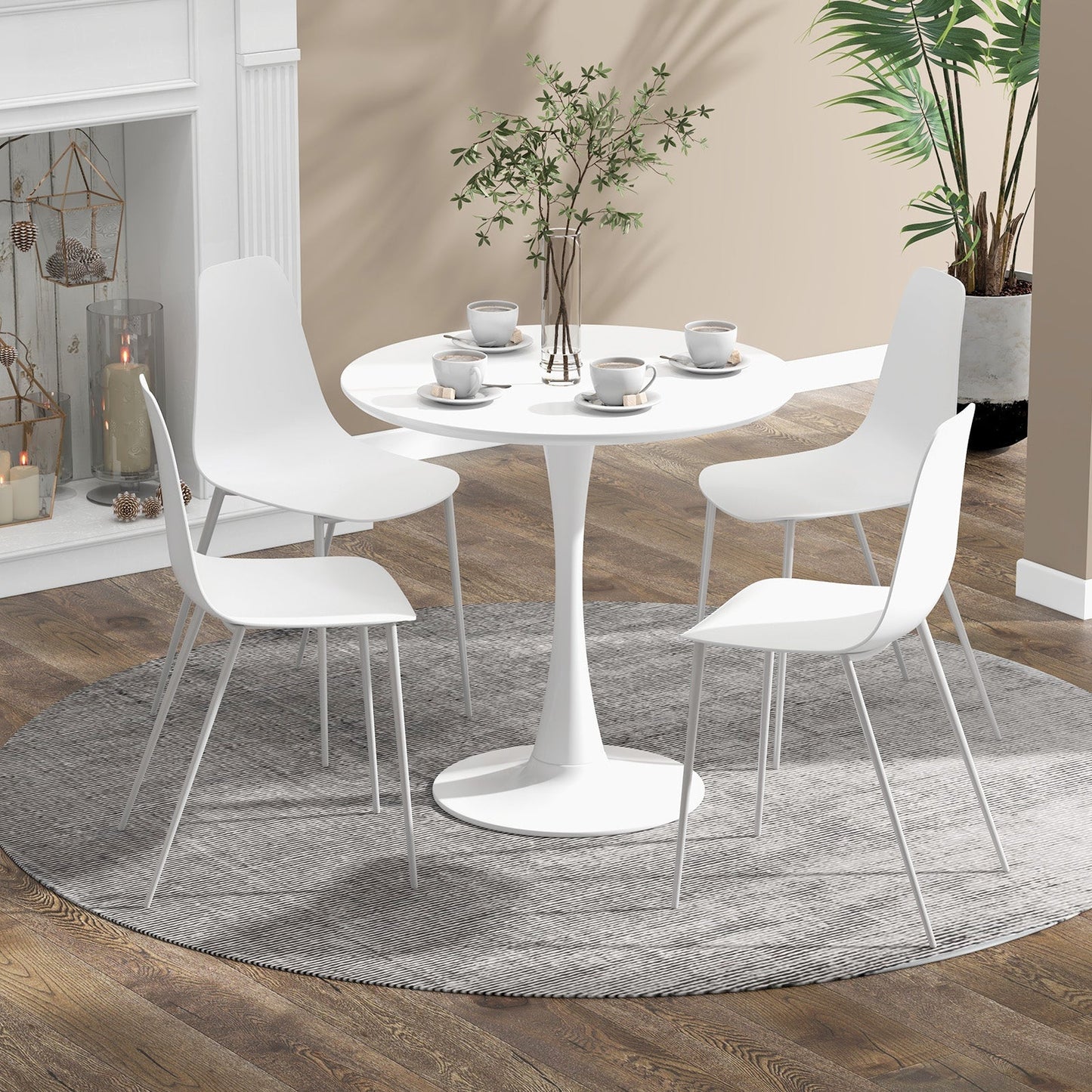 Armless Dining Chair Set of 4 Metal Leg Leisure Chair-White