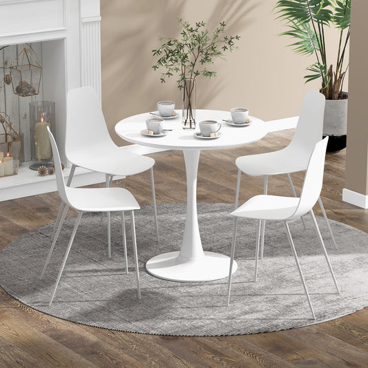 Armless Dining Chair Set of 4 Metal Leg Leisure Chair-White