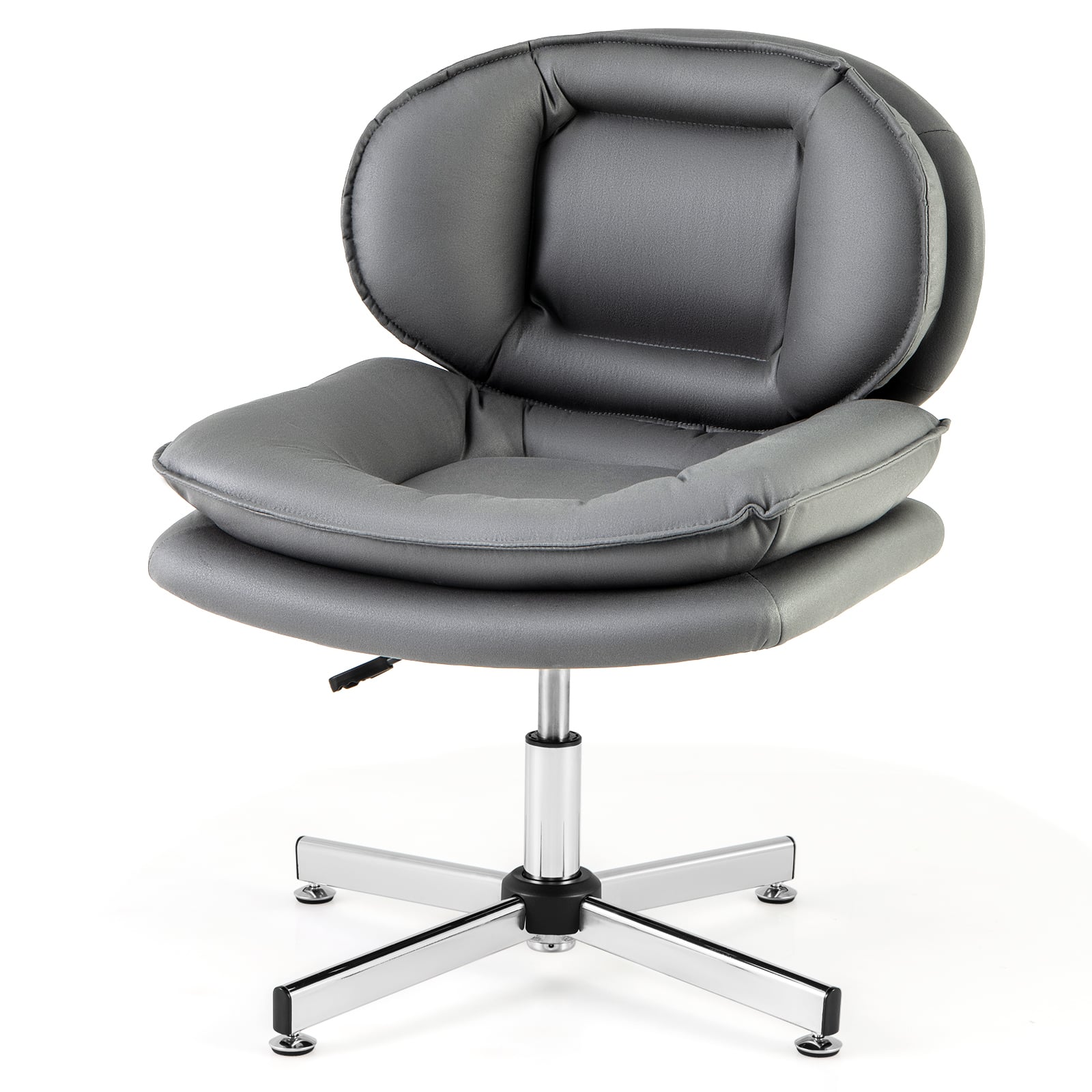 Armless Office Chair with Double Padded Back and Criss Cross Metal Base-Grey