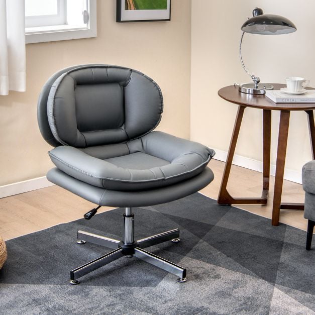 Armless Office Chair with Double Padded Back and Criss Cross Metal Base-Grey