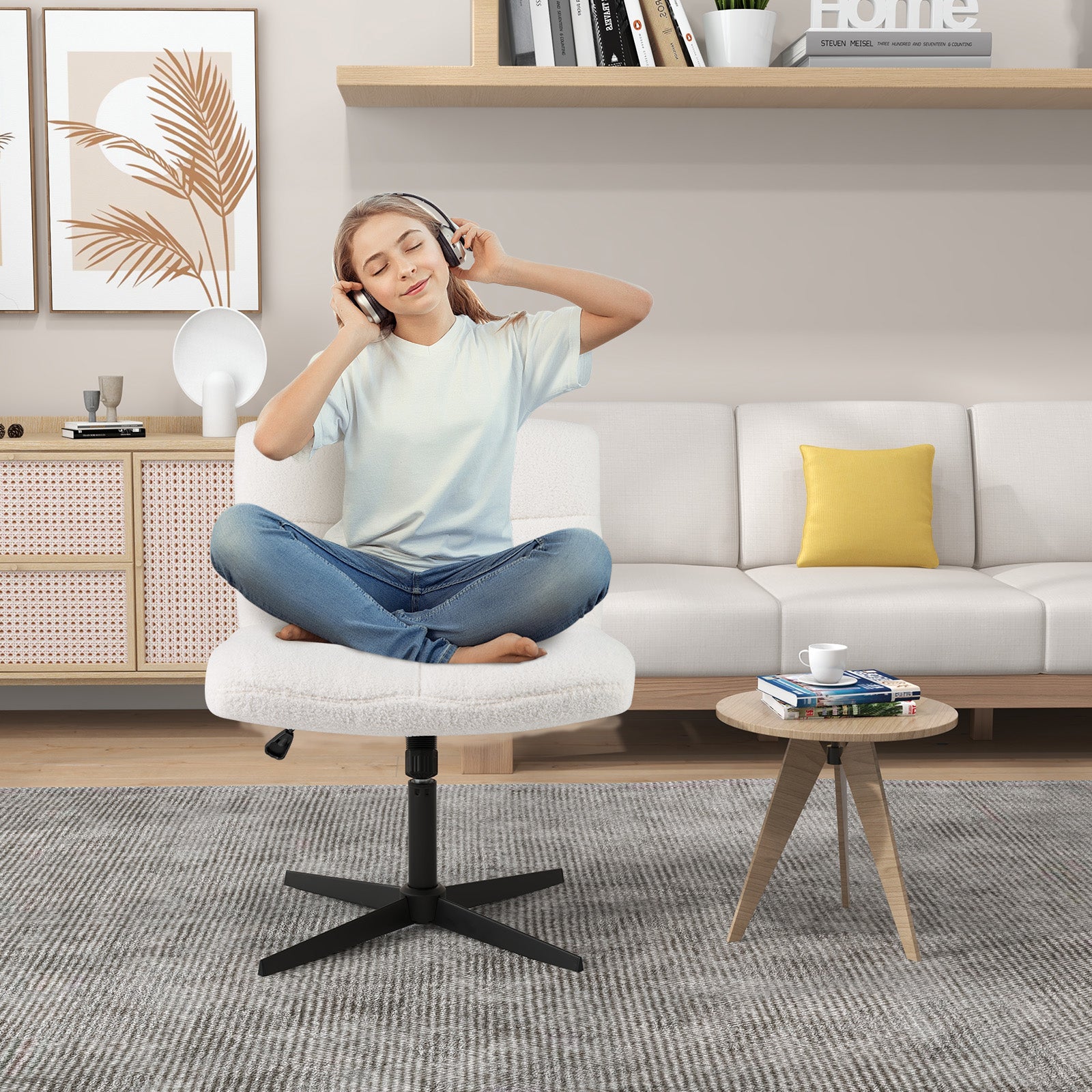 Armless Office Desk with Adjustable Height for Home Office-White