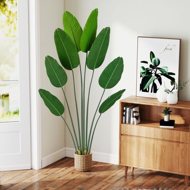 Artificial Banana Leaf Tree with 8 Fabric Banana Leaves and Stable Cement-filled Pot Set of 2