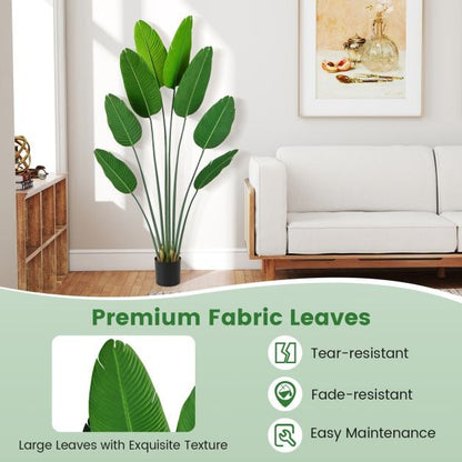 Artificial Banana Leaf Tree with 8 Fabric Banana Leaves and Stable Cement-filled Pot Set of 2