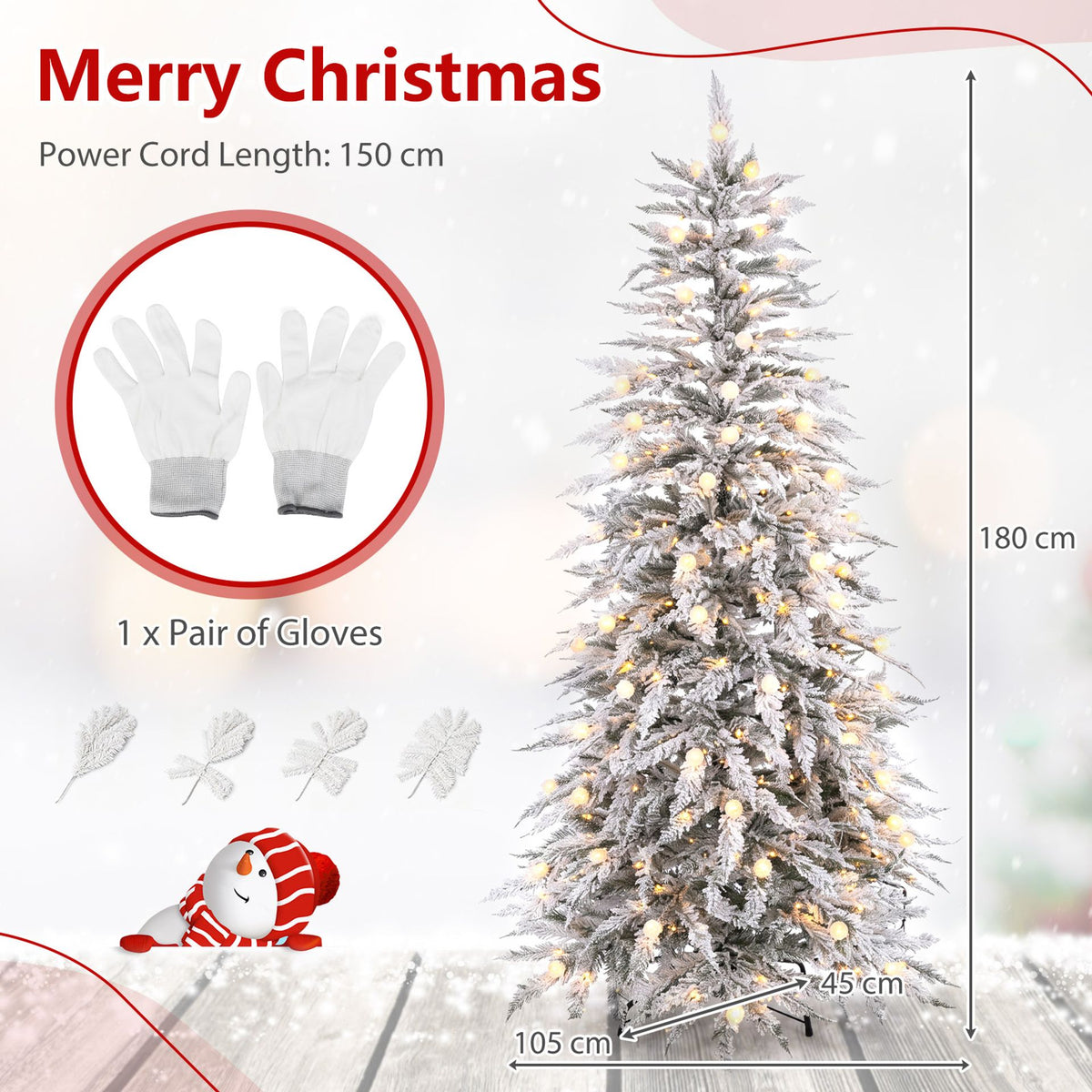 Artificial Flocked Christmas Tree with Branch Tips and Pine Cones-1.8 M