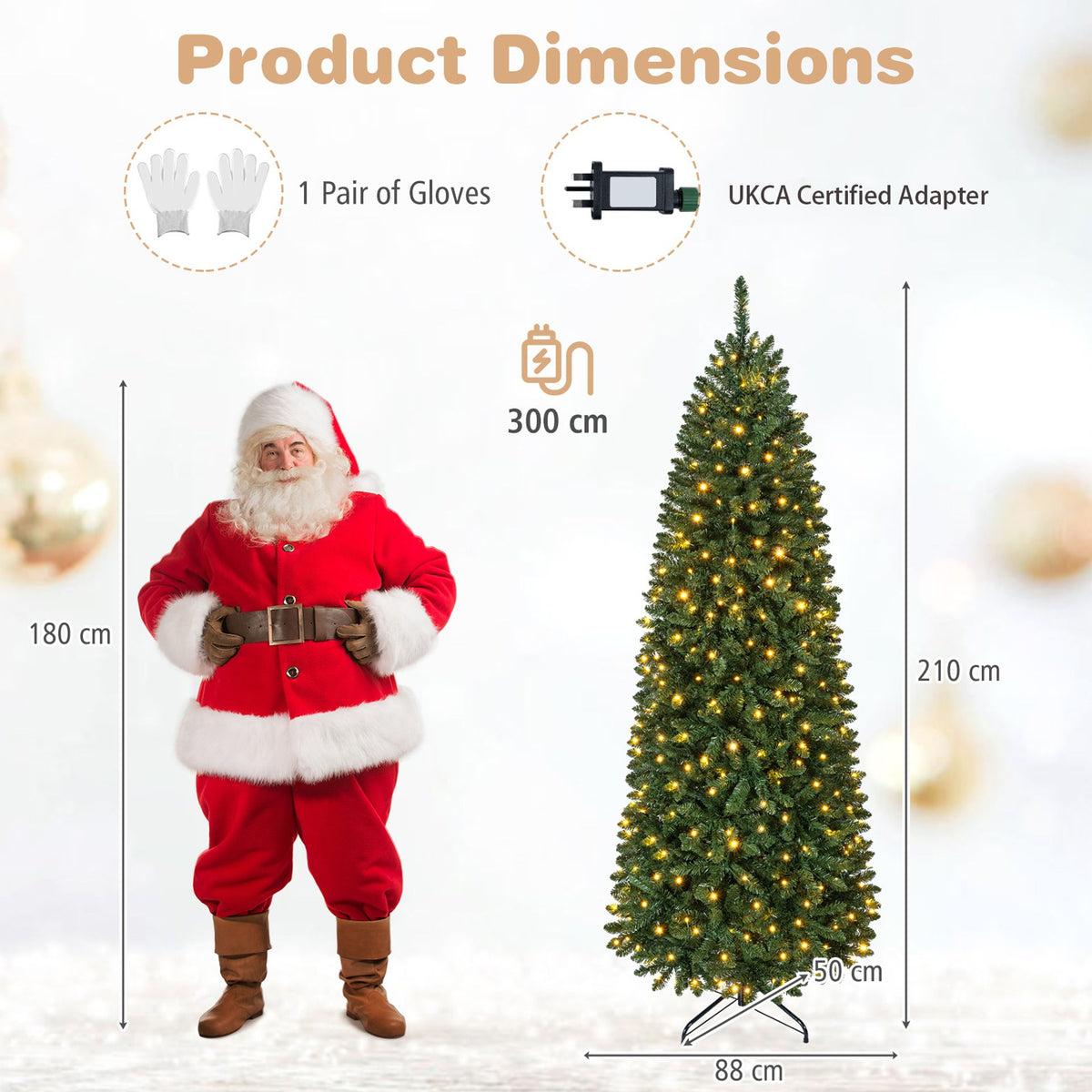Artificial Pine Xmas Tree with Full Branch Tips LED Lights with 2 Colors Folding Metal Stand-2.1M