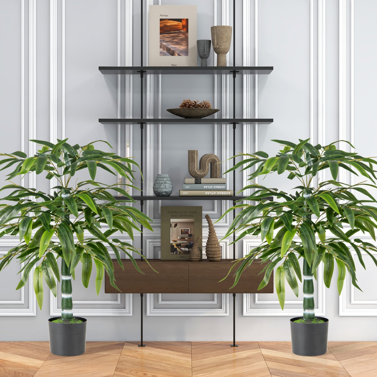 100 CM Artificial Bamboo Tree Set of 2 with Plastic Nursery Pot and Adjustable Branches