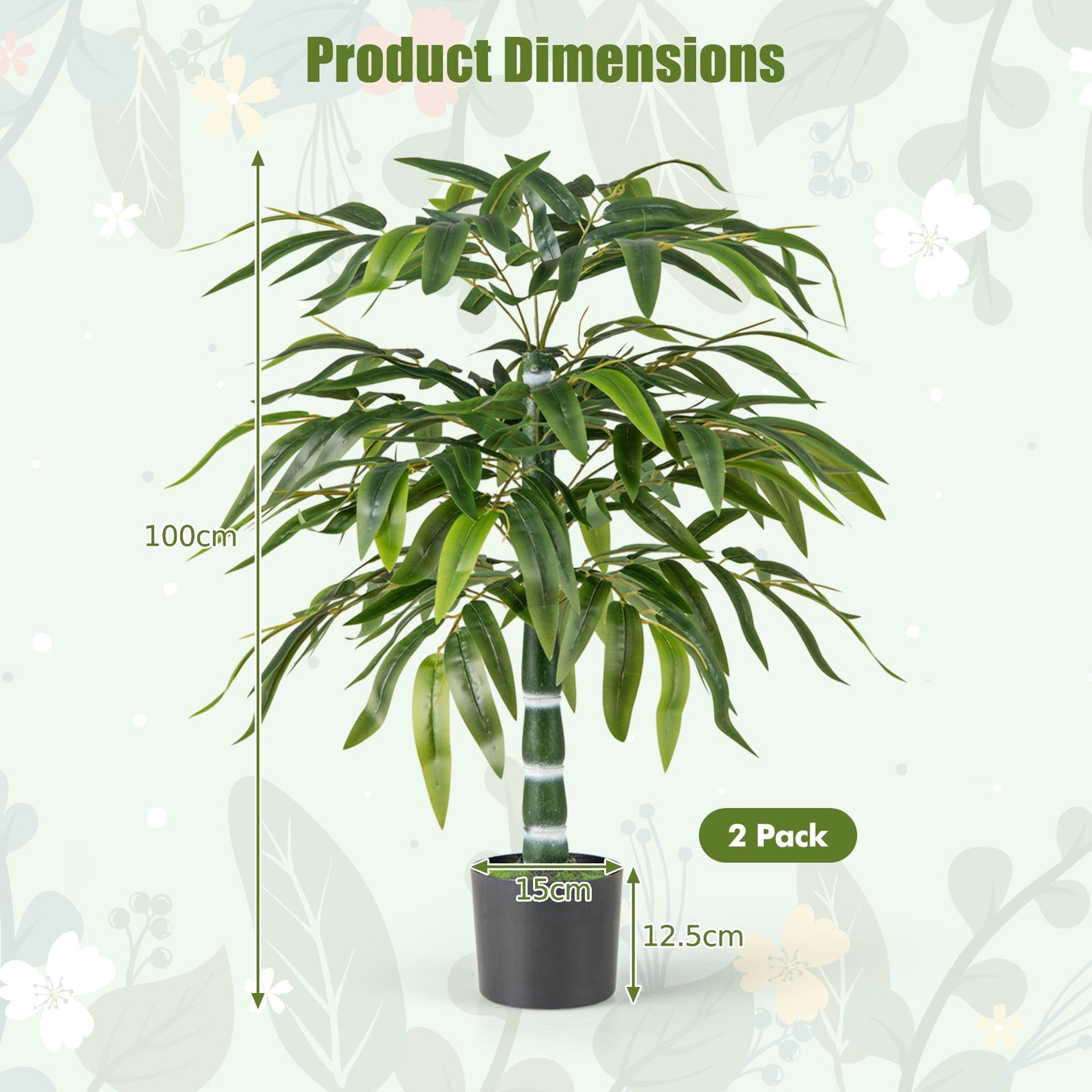 100 CM Artificial Bamboo Tree Set of 2 with Plastic Nursery Pot and Adjustable Branches