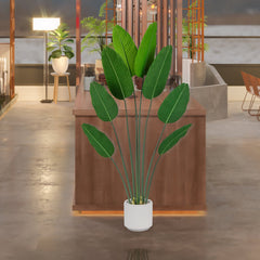 1.9 M Artificial Banana Leaf Tree with 8 Fabric Banana Leaves and Stable Cement-filled Pot