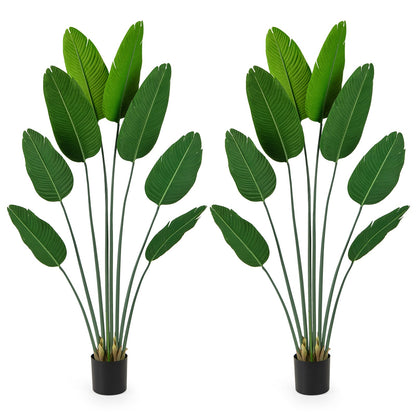 1.9 M Artificial Banana Leaf Tree with 8 Fabric Banana Leaves and Stable Cement-filled Pot