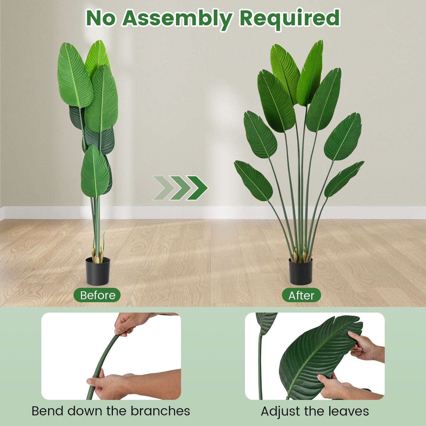 1.9 M Artificial Banana Leaf Tree with 8 Fabric Banana Leaves and Stable Cement-filled Pot