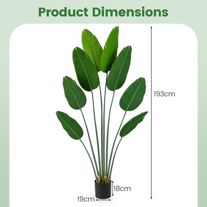 1.9 M Artificial Banana Leaf Tree with 8 Fabric Banana Leaves and Stable Cement-filled Pot