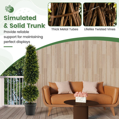 120 CM Artificial Boxwood Topiary Tree with Cement-Filled Flowerpot