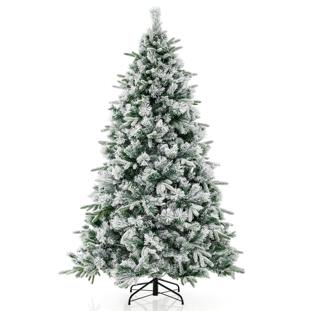 Pre-Lit Snow Flocked Christmas Tree with Warm-White LED Lights-6 ft