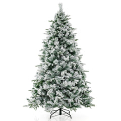 Pre-Lit Snow Flocked Christmas Tree with Warm-White LED Lights-6 ft