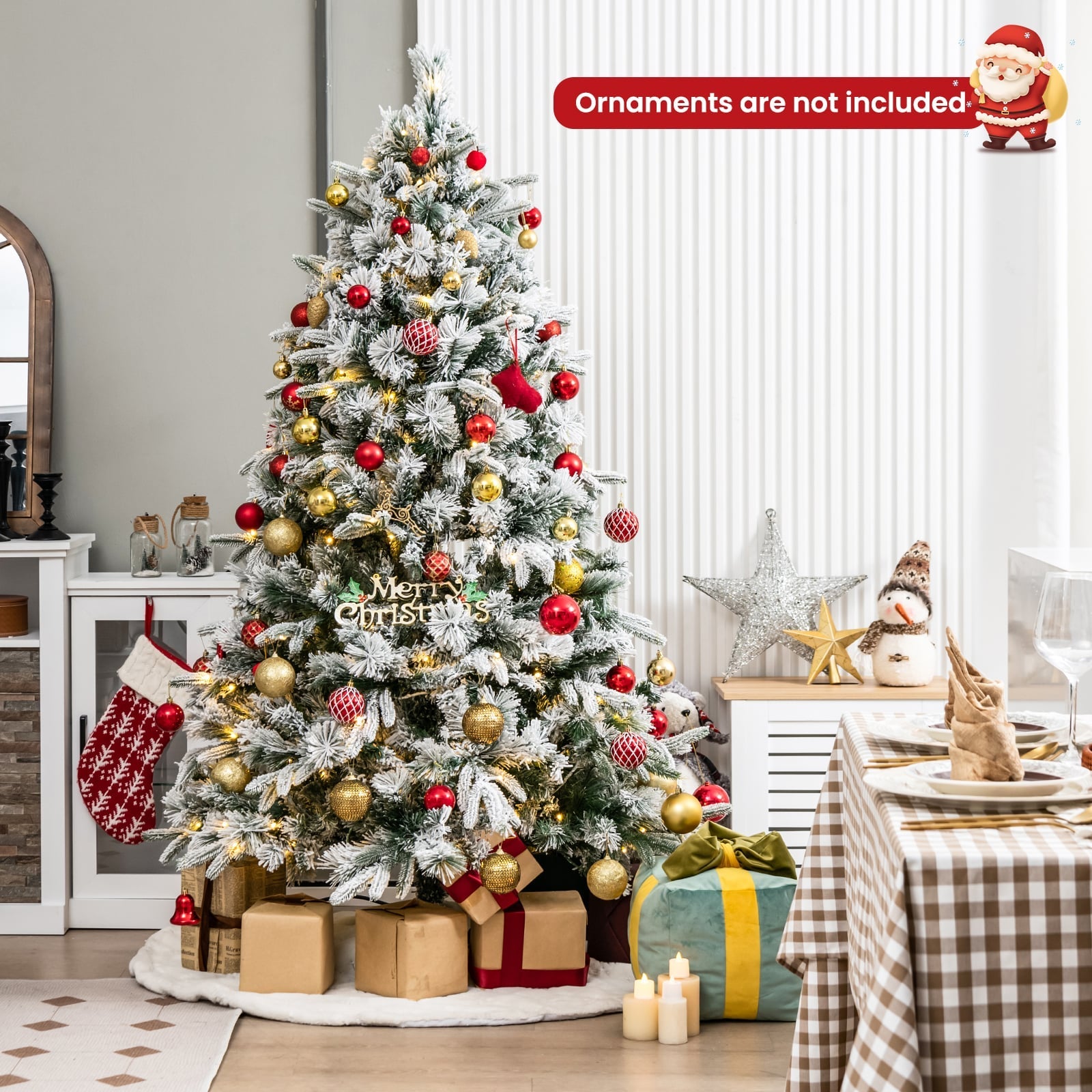 Pre-Lit Snow Flocked Christmas Tree with Warm-White LED Lights-6 ft