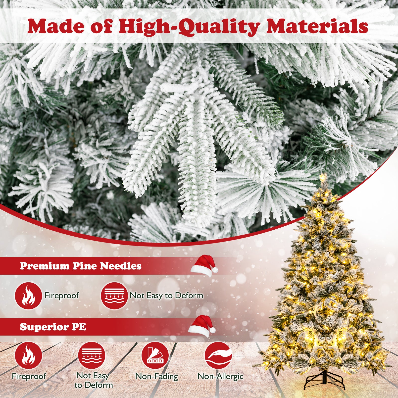 Pre-Lit Snow Flocked Christmas Tree with Warm-White LED Lights-6 ft