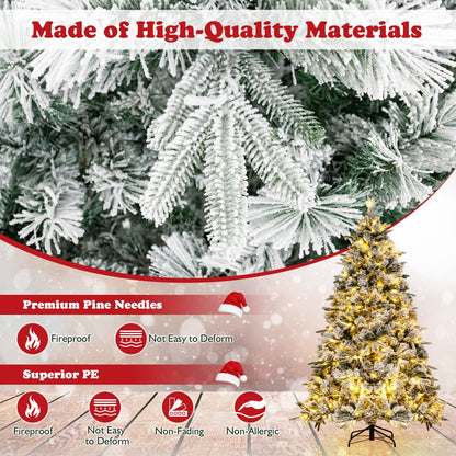 Pre-Lit Snow Flocked Christmas Tree with Warm-White LED Lights-6 ft