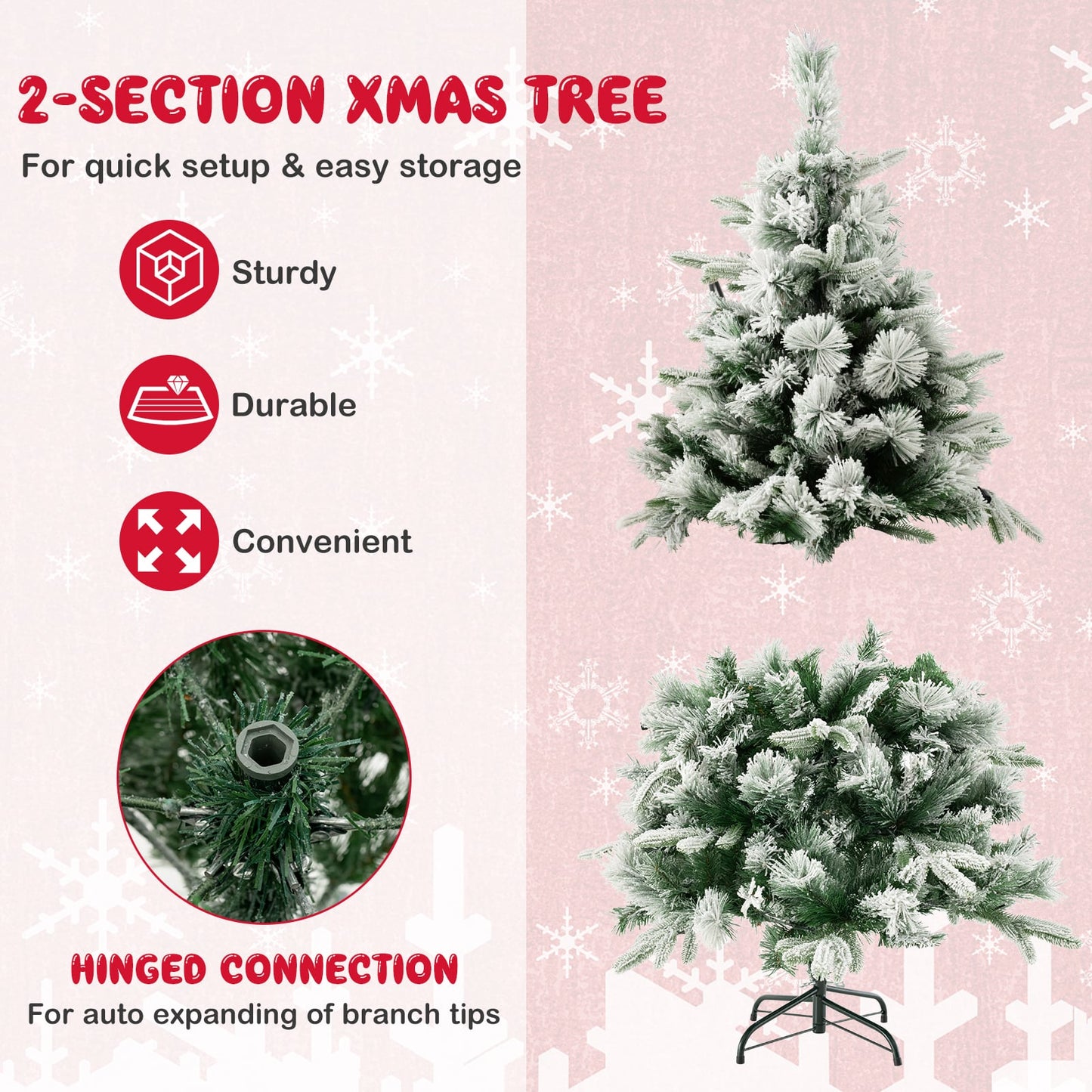Pre-Lit Snow Flocked Christmas Tree with Warm-White LED Lights-4.5 ft
