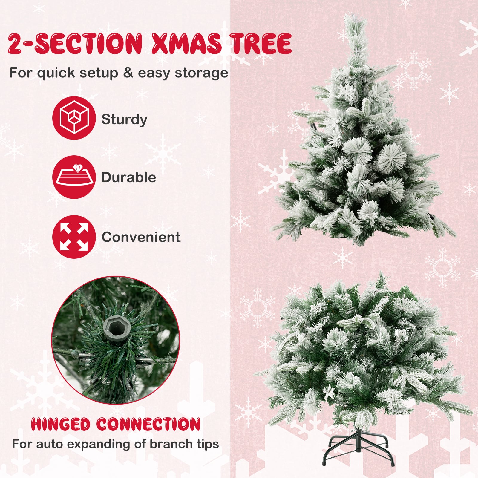 Pre-Lit Snow Flocked Christmas Tree with Warm-White LED Lights-4.5 ft