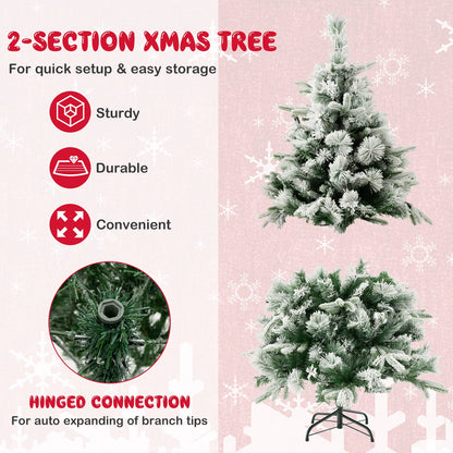 Pre-Lit Snow Flocked Christmas Tree with Warm-White LED Lights-4.5 ft