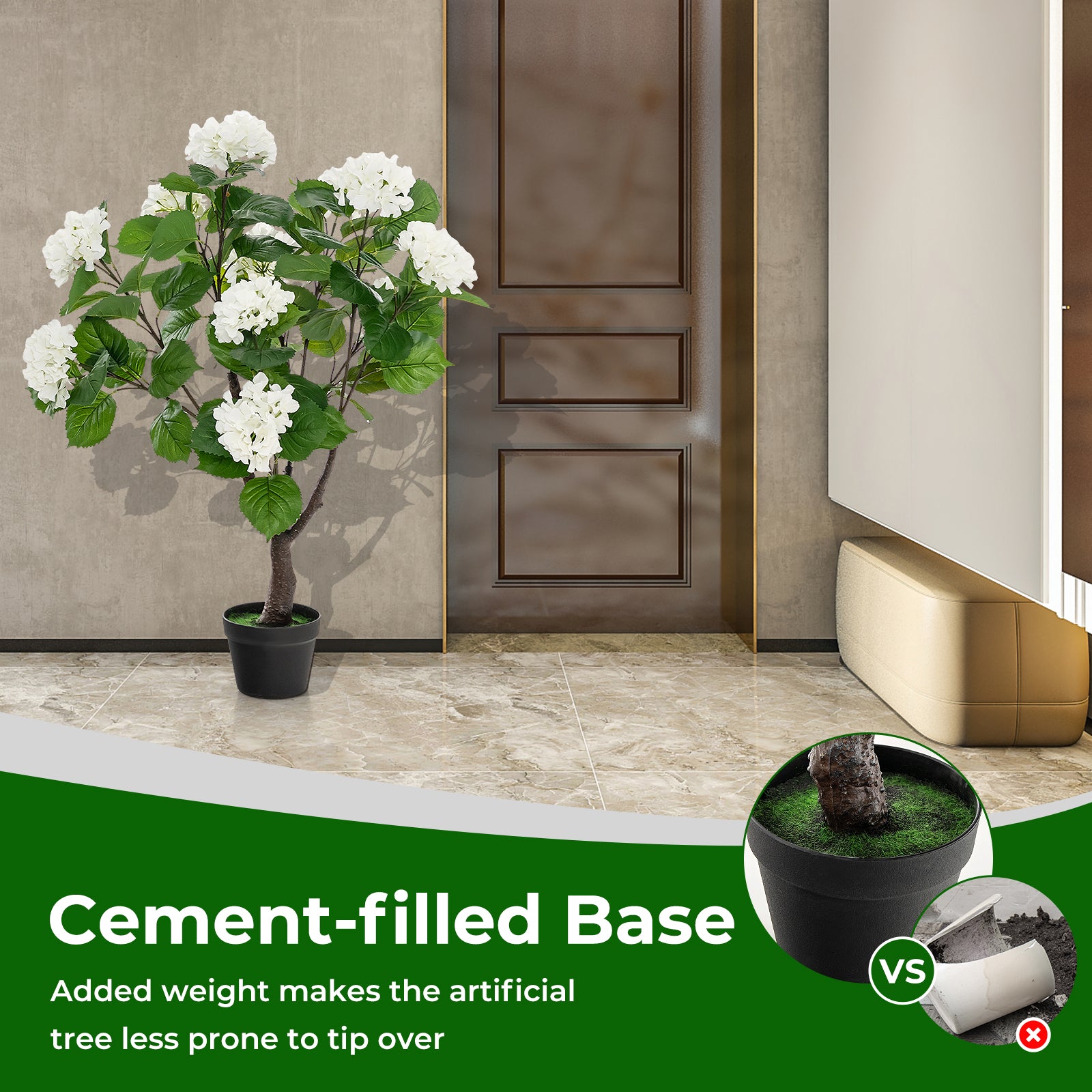 Artificial Hydrangea Tree with 11 White Flowers-1 Piece
