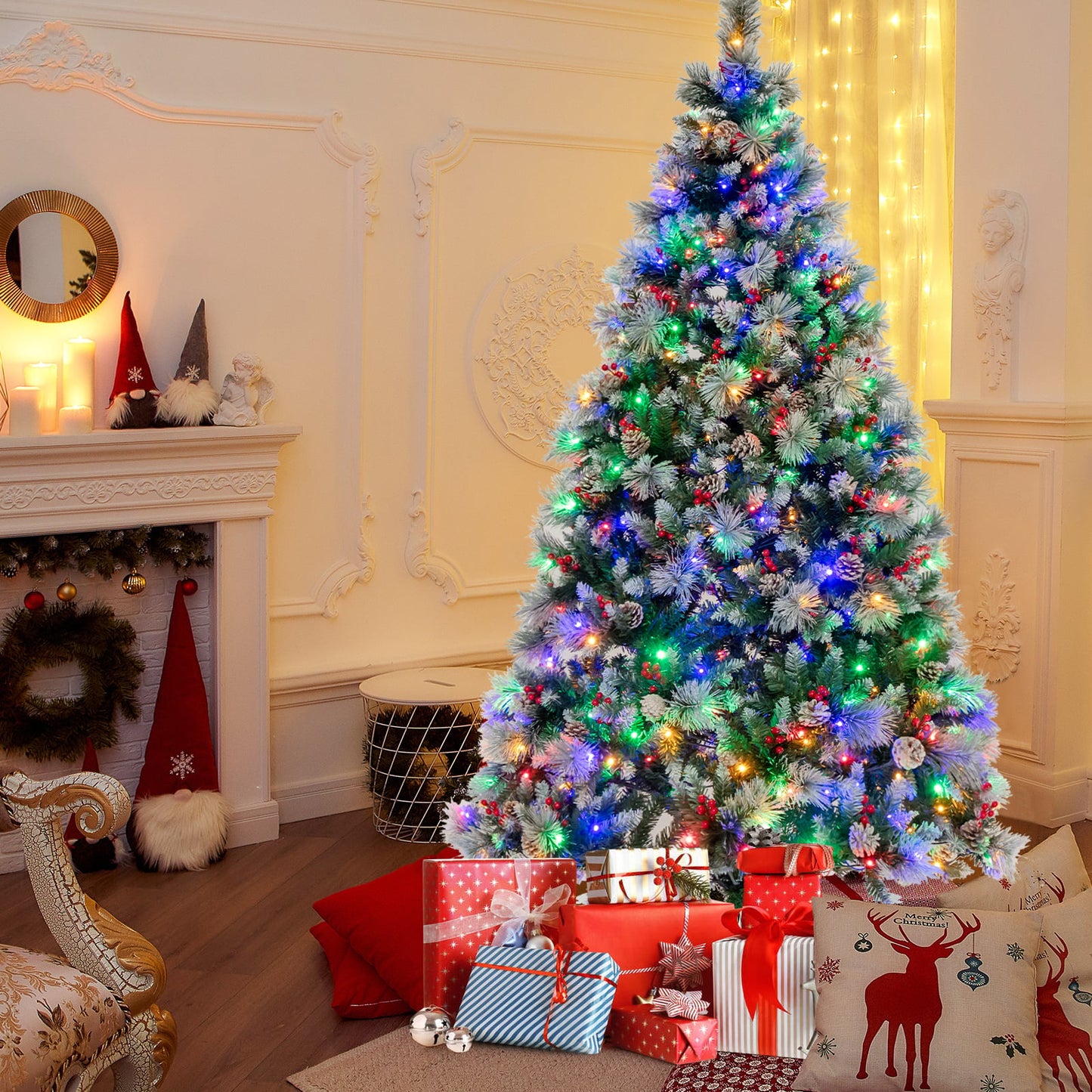 6/7 Feet Artificial Xmas Tree with Fiber Optics and 8 Lighting Modes-7 ft