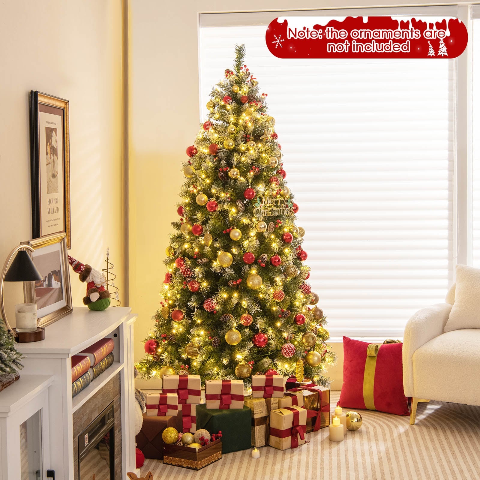 6.5 FT Artificial Xmas Tree with 909 PVC Branch Tips and 420 Warm White LED Lights
