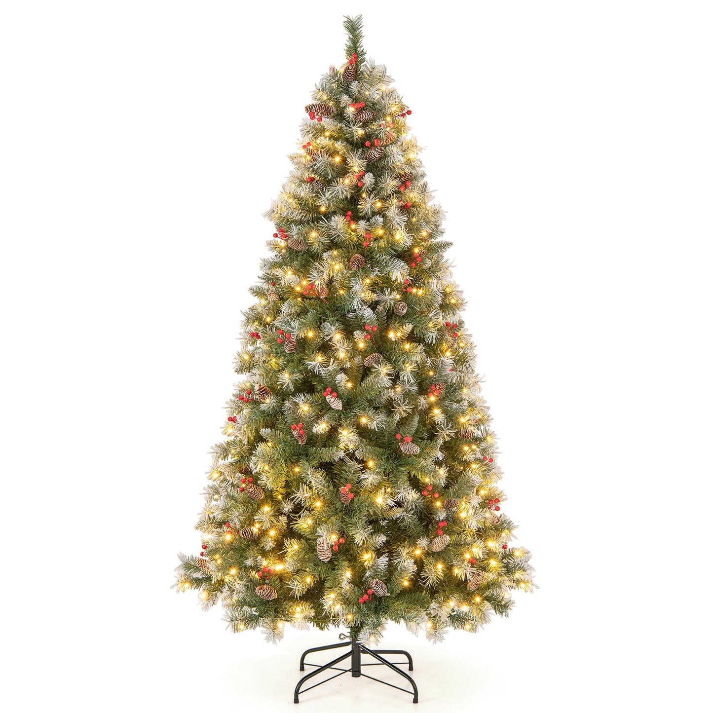 6.5 FT Artificial Xmas Tree with 909 PVC Branch Tips and 420 Warm White LED Lights