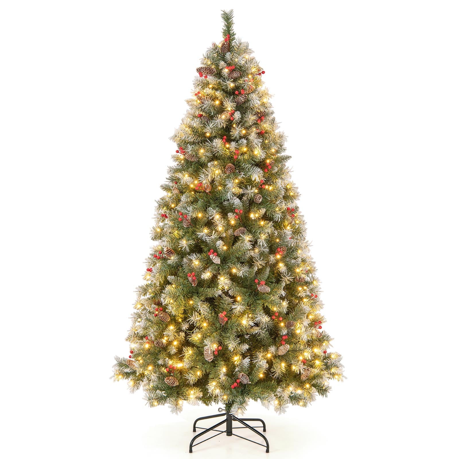 6.5 FT Artificial Xmas Tree with 909 PVC Branch Tips and 420 Warm White LED Lights