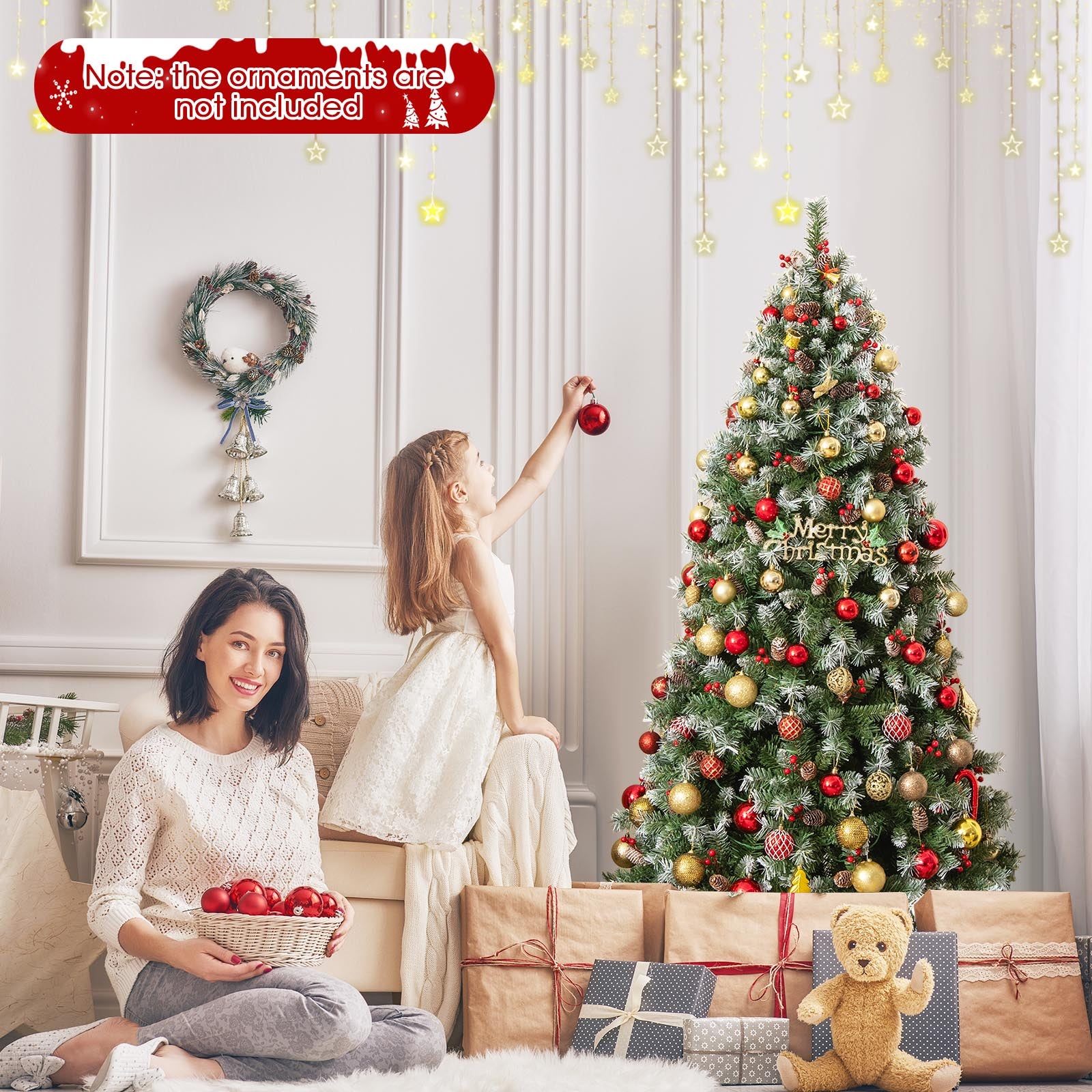 6.5 FT Artificial Xmas Tree with 909 PVC Branch Tips and 420 Warm White LED Lights