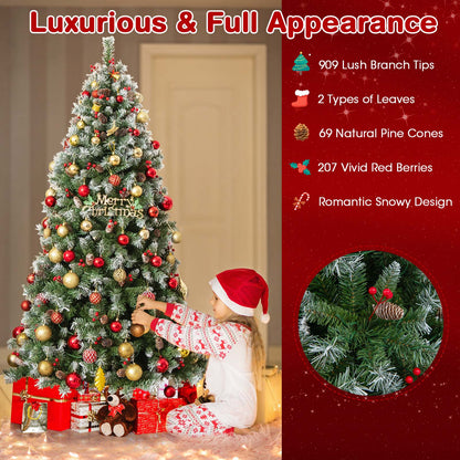6.5 FT Artificial Xmas Tree with 909 PVC Branch Tips and 420 Warm White LED Lights