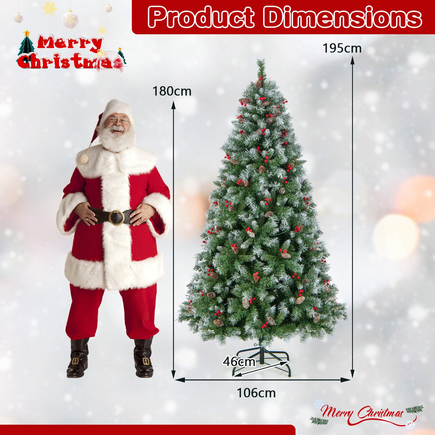 6.5 FT Artificial Xmas Tree with 909 PVC Branch Tips and 420 Warm White LED Lights