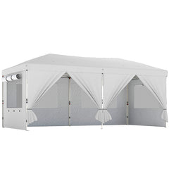 Outsunny 3 x 6 m Pop Up Canopy with UV50+ Protection Garden Gazebo with 6 Sidewalls, White