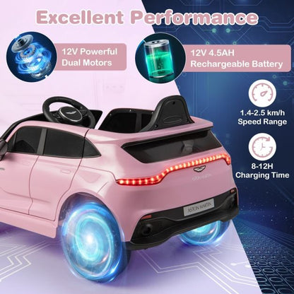 Aston Matin Licensed Kids Ride on Vehicle with Horn Music and LED Lights-Pink