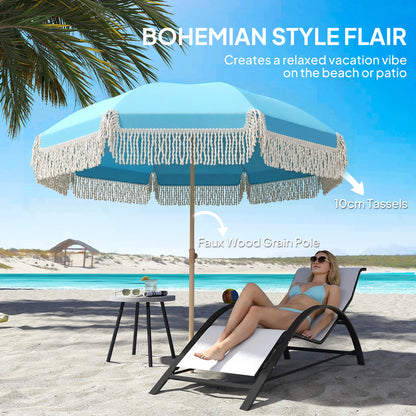 Outsunny 1.7 m Beach Umbrella with Sand Anchor, 30Â° Tilting Fringed Beach Garden Parasol with Adjustable Height, Grey
