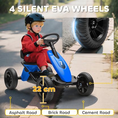 AIYAPLAY Pedal Go Kart for Kids 2-5 Years, with Silent EVA Wheels, Metal Frame, Blue