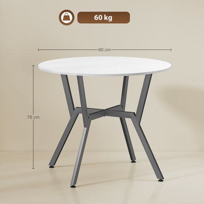 HOMCOM Dining Table, Round Kitchen Table with Black Legs for Living Room, Dining Room 90 x 76 cm, High Gloss White