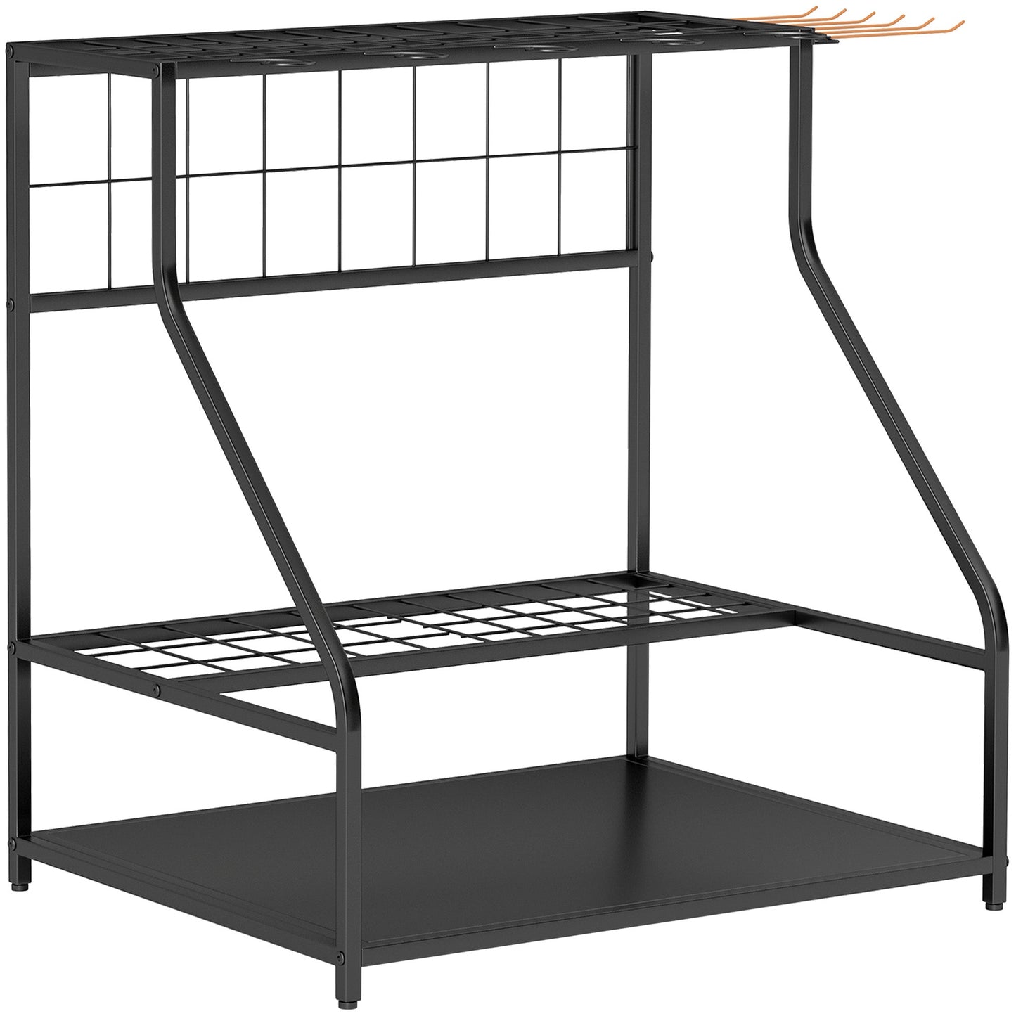 Outsunny Garden Tool Storage Rack, 3-Tier Garden Tool Rack with 11 Hooks for Long-Handled, Broom, Shovel, Rake, Holds 20 Tools