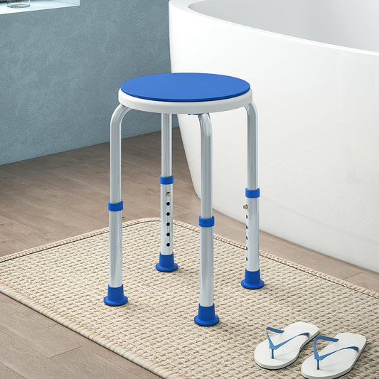 HOMCOM 360 Swivel Shower Chair, Height Adjustable Aluminium Shower Stool with Non-Slip Feet for Disabled, Elderly, Blue