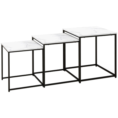 HOMCOM Three Nest of Tables, Marble Effect Finish