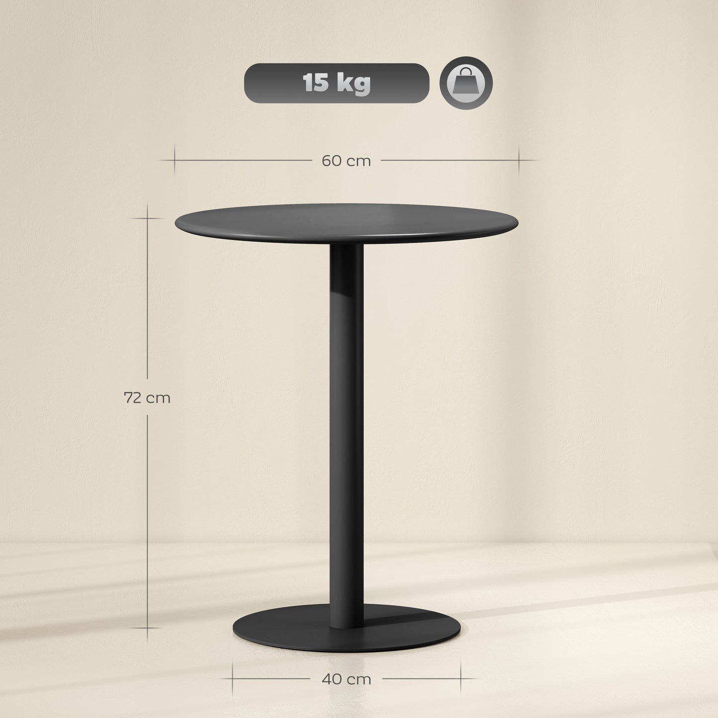 HOMCOM Dining Table, Round Kitchen Table with Steel Base for Living Room, Dining Room, 60 x 60 x 72cm, Black