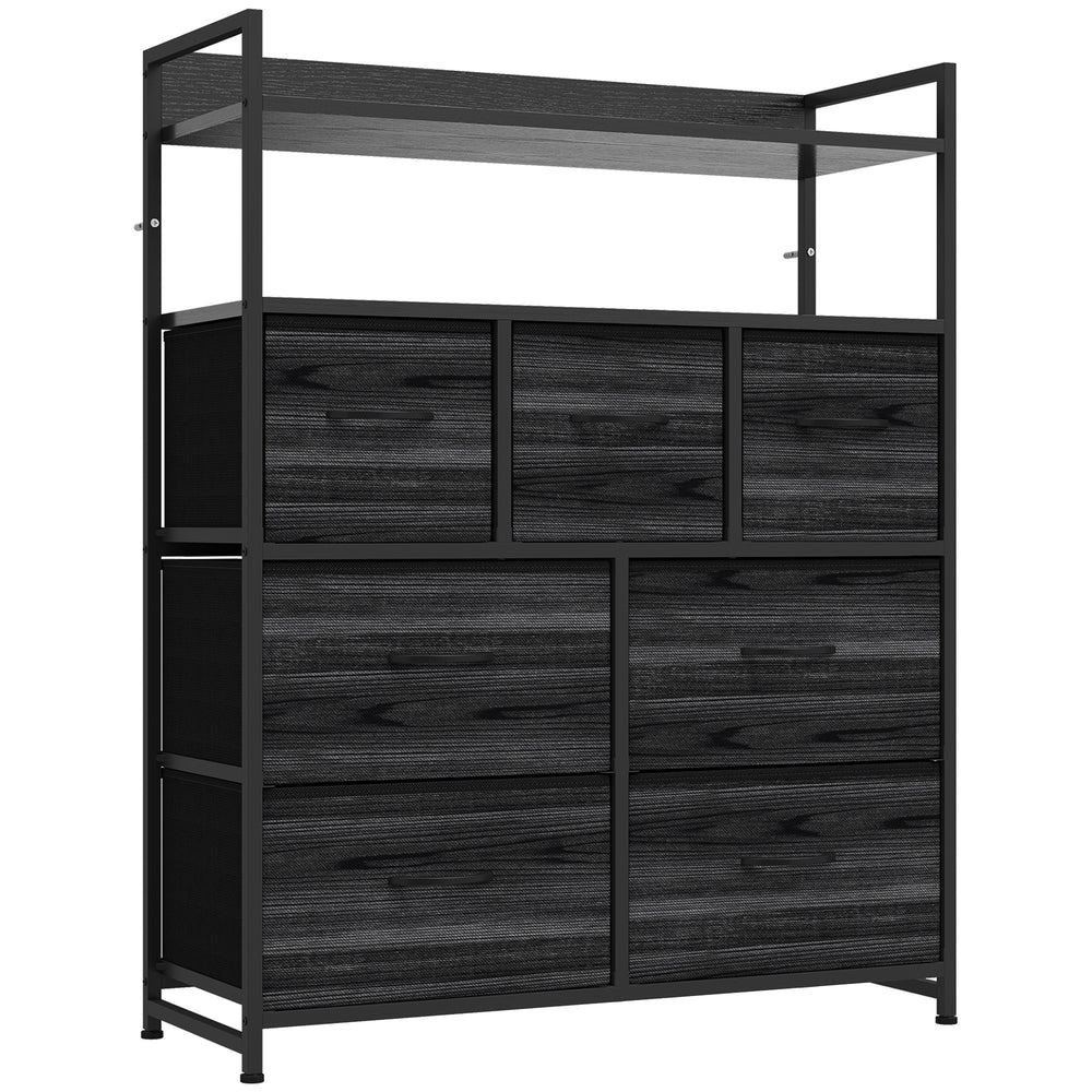HOMCOM Chest of Drawers, Bedroom Fabric Dresser with 7 Drawers, Storage Organiser Unit with Open Shelves, Black Wood-Effect