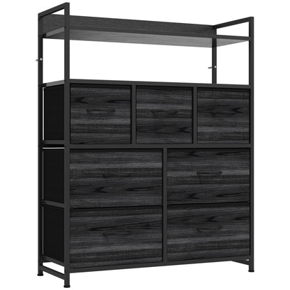 HOMCOM Chest of Drawers, Bedroom Fabric Dresser with 7 Drawers, Storage Organiser Unit with Open Shelves, Black Wood-Effect