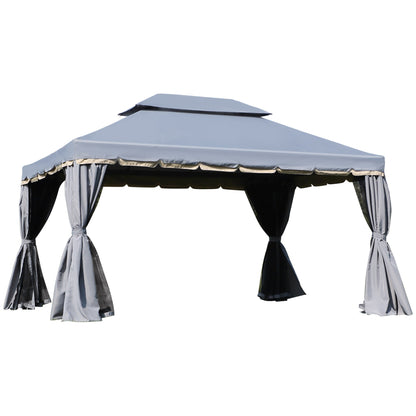 Outsunny 3 x 4m Aluminium Garden√Ç Gazebo, Marquee Canopy Shelter Pavilion Party Tent with Nets and Curtains for Garden and Deck, Grey