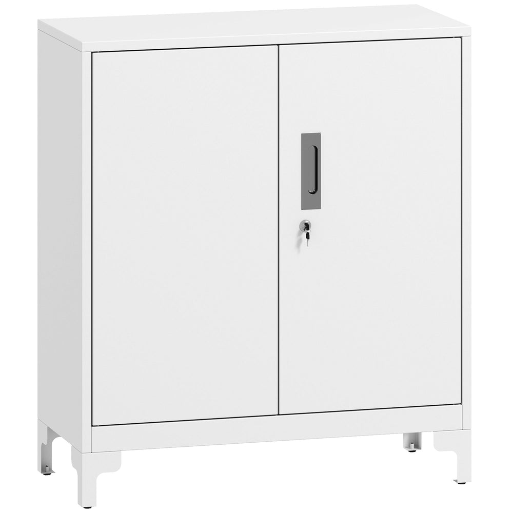 HOMCOM Lockable Metal Filing Cabinet, 2-Tier Storage Cupboard with Double Doors, Modern Office Organiser, White