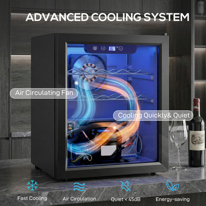 HOMCOM 16 Bottle Wine Cooler, 48 Litre Capacity, 4-16Â°C Under Counter Drinks Beer Wine Fridge with Glass Door, LED Light, Black